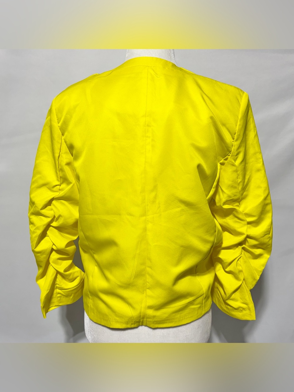 New H&M Ruched Sleeves Open Front Blazer Bright Yellow Size 12 - Picture 9 of 14